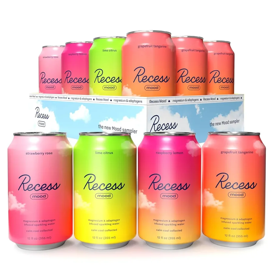 The Recess Mood sparkling water flavour lineup.